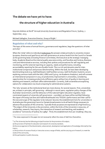 The debate we have yet to have:  the structure of higher education in Australia Keynote Address at
