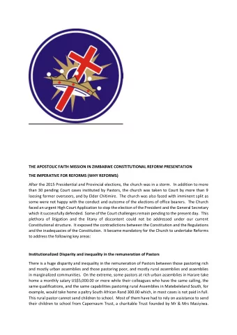 THE APOSTOLIC FAITH MISSION IN ZIMBABWE CONSTITUTIONAL REFORM PRESENTATION  THE IMPERATIVE FOR