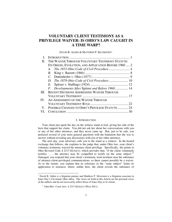 voluntary client testimony as a privilege waiver is ohio