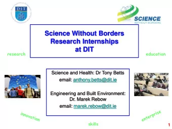 Science Without Borders  Research Internships  at DIT  research  education  Science and Health: Dr