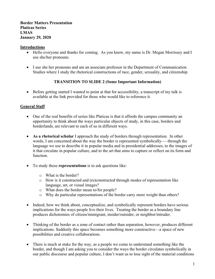 border matters presentation platicas series lmas january