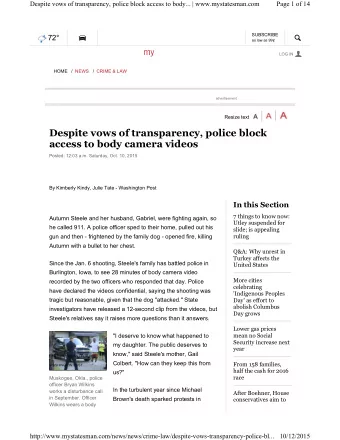 Despite vows of transparency, police block  access to body camera videos  Posted: 12:03 a.m.