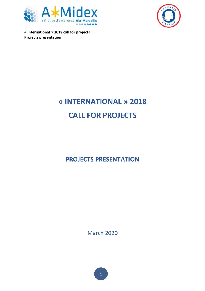 international 2018 call for projects