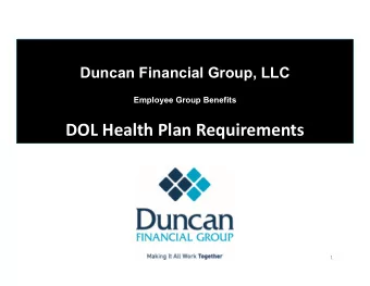 DOL Health Plan Requirements  1  Todays Agenda  Overview and Investigation Trigger  Plan