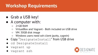 Workshop Requirements  Grab a USB key!  A computer with:  2+GB RAM    VirtualBox and