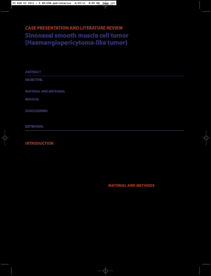 sinonasal smooth muscle cell tumor haemangiopericytoma