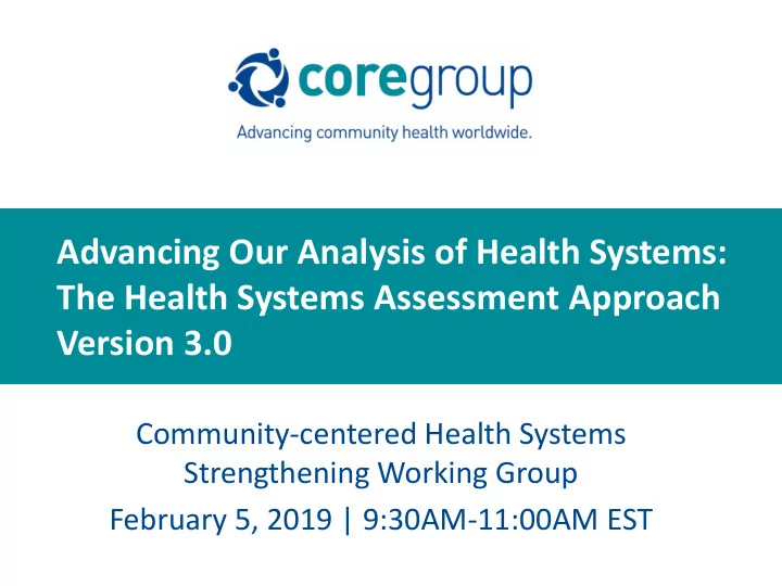 advancing our analysis of health systems the health