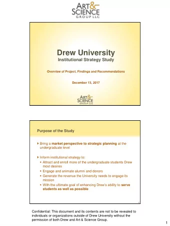 Drew University Institutional Strategy Study  Overview of Project, Findings and Recommendations