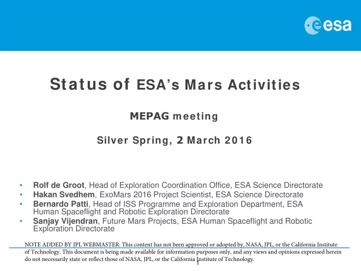 mars exploration at esa