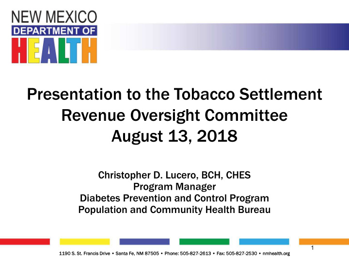 presentation to the tobacco settlement revenue oversight
