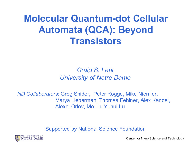 molecular quantum dot cellular automata qca beyond