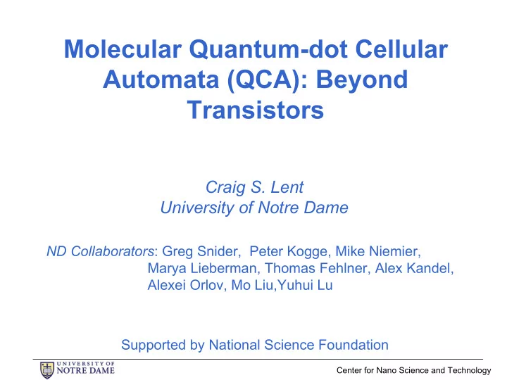 molecular quantum dot cellular automata qca beyond
