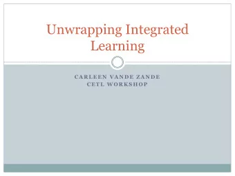Unwrapping Integrated  Learning  C A R L E E N  V A N D E  Z A N D E  C E T L  W O R K S H O P  How