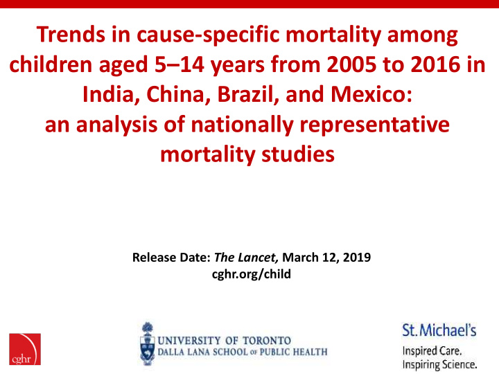 trends in cause specific mortality among children aged 5