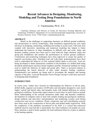 Recent Advances in Designing, Monitoring,  Modeling and Testing Deep Foundations in North  America