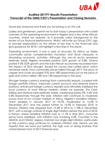 Audited 2017FY Results Presentation: Transcript of the GMD/CEOs Presentation and Closing Remarks