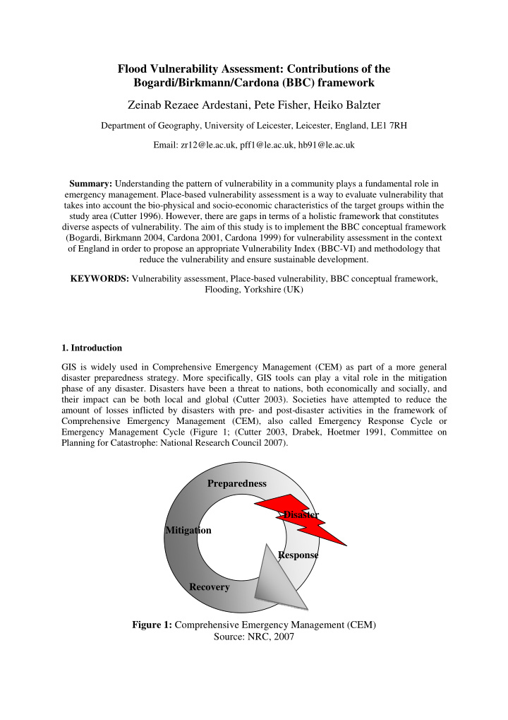 flood vulnerability assessment contributions of the