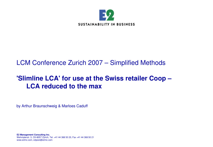 lcm conference zurich 2007 simplified methods slimline