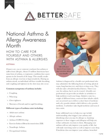 BETTER SAFE  WELCOAS ONLINE BULLETIN FOR YOUR FA MILYS SAFET Y  National Asthma &amp;
