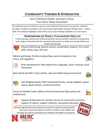 Community Themes &amp; Strengths  Early Childhood Health: Lancaster County  Four Sector Needs