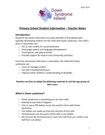 Primary School Student Information - Teacher Notes  Introduction:  Research has shown that there