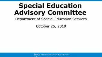 Special Education  Advisory Committee  Department of Special Education Services  October 25, 2018
