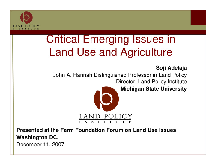 critical emerging issues in land use and agriculture