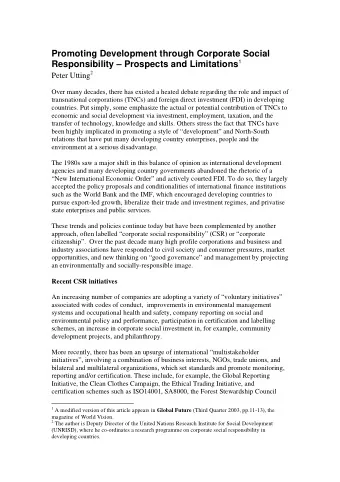 Promoting Development through Corporate Social Responsibility  Prospects and Limitations 1 Peter