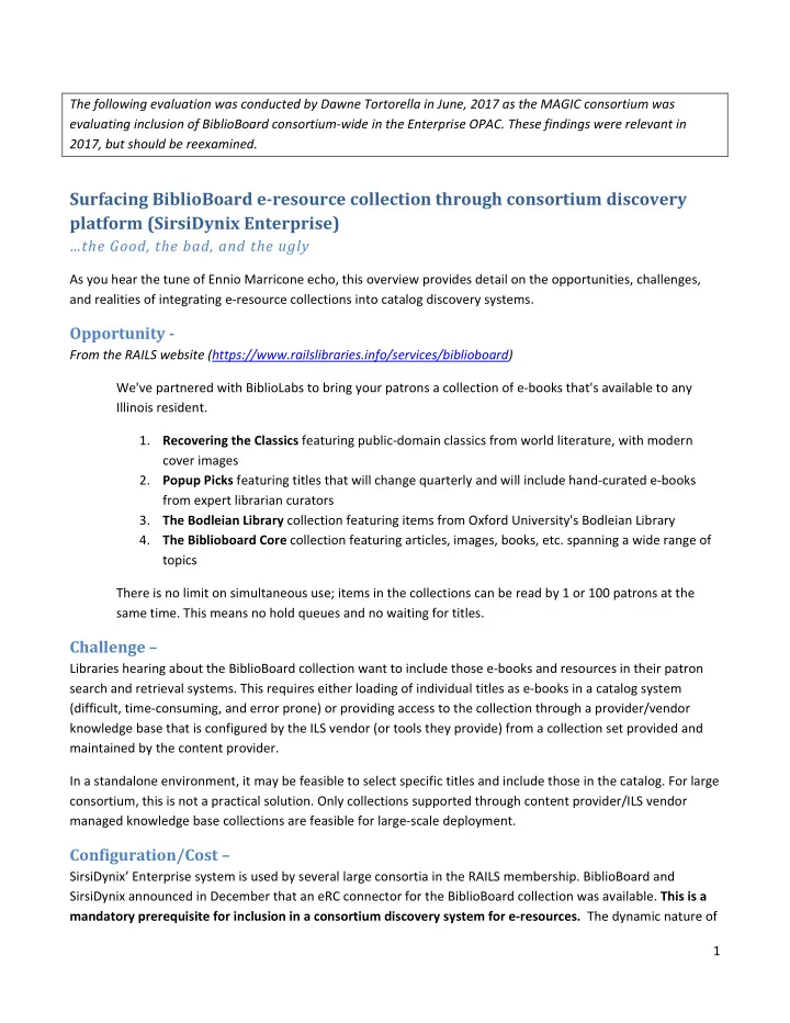 surfacing biblioboard e resource collection through