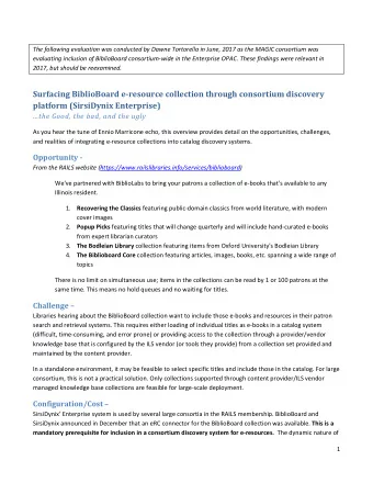 Surfacing BiblioBoard e  resource collection through consortium discovery platform (SirsiDynix
