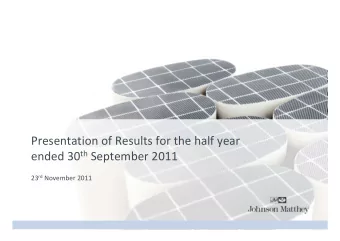 Presentation of Results for the half year ended 30 th September 2011 23 rd November 2011 Cautionary