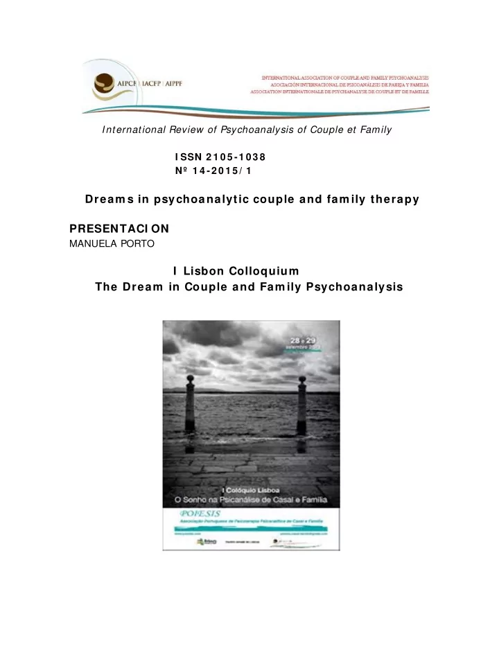 dream s in psychoanalytic couple and fam ily therapy