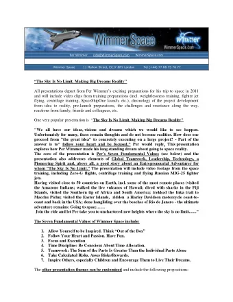 Per Wimmer      info@WimmerSpace.com      WimmerSpace.com Wimmer Space        11 Mallow Street,