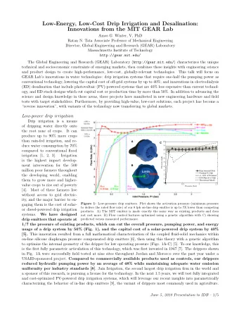Low-Energy, Low-Cost Drip Irrigation and Desalination:  Innovations from the MIT GEAR Lab  Amos G.