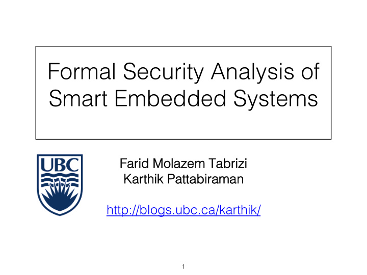 formal security analysis of smart embedded systems farid
