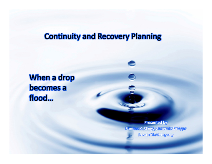 continuity and recovery planning continuity and recovery