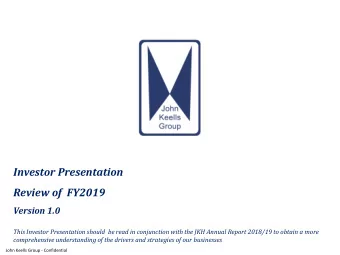 Investor Presentation  Review of  FY2019  Version 1.0  This Investor Presentation should  be read