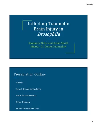 Inflicting Traumatic  Brain Injury in  Drosophila  Kimberly Willis and Kaleb Smith  Mentor: Dr.