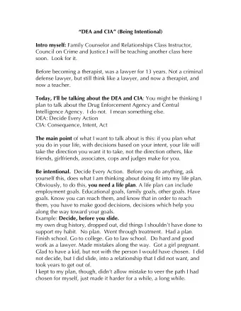 DEA and CIA (Being Intentional) Intro myself: Family Counselor and Relationships Class