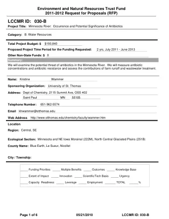 LCCMR ID: 030-B  Project Title:  Minnesota River:  Occurrence and Potential Significance of