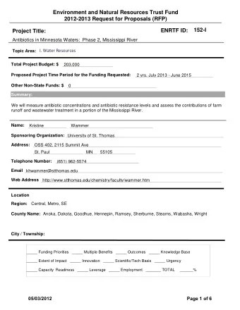 Environment and Natural Resources Trust Fund  2012-2013 Request for Proposals (RFP)  152-I  ENRTF