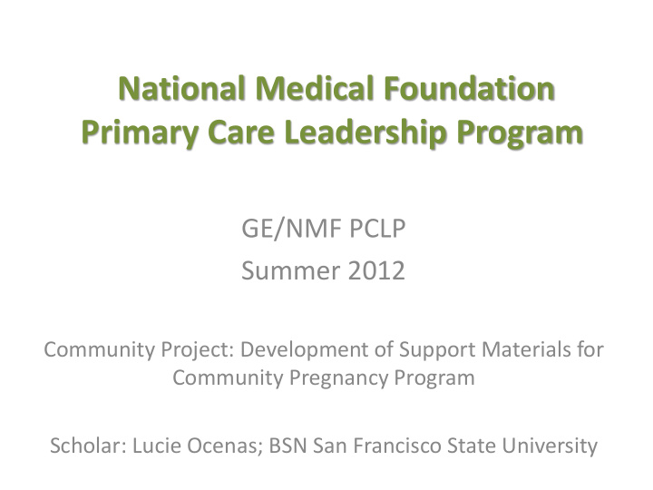 primary care leadership program