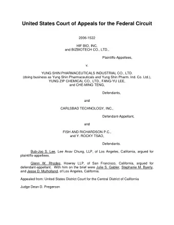 United States Court of Appeals for the Federal Circuit  2006-1522  HIF BIO, INC.  and BIZBIOTECH