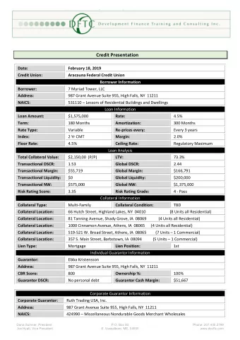 Credit Presentation  Date:  February 18, 2019  Credit Union:  Aracauna Federal Credit Union