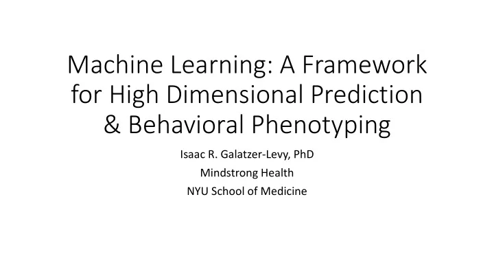 for high dimensional prediction