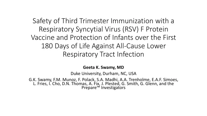 safety of third trimester immunization with a respiratory