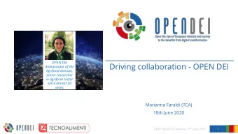 Driving collaboration - OPEN DEI  Ambassador of the  Agrifood domain,  senior researcher  in