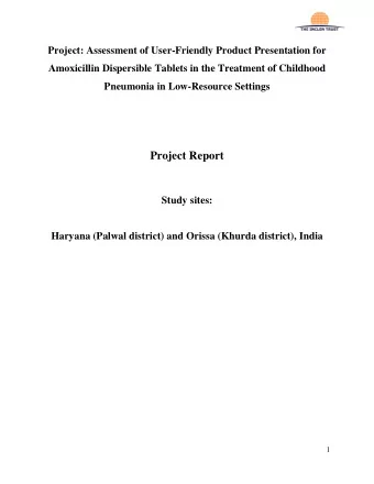 Project Report  Study sites:  Haryana (Palwal district) and Orissa (Khurda district), India  1