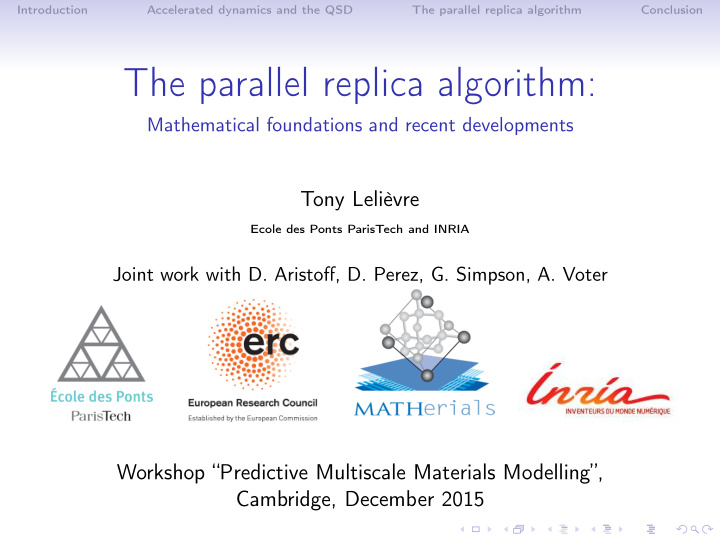 the parallel replica algorithm