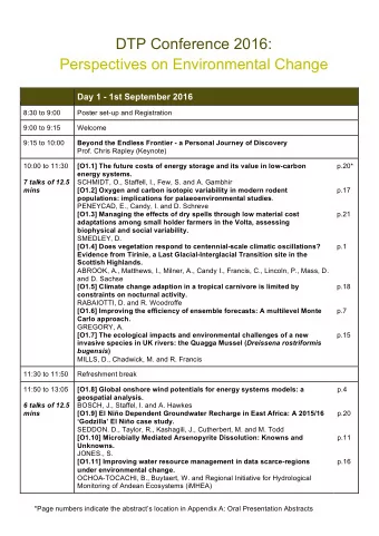 DTP Conference 2016:  Perspectives on Environmental Change Day 1 - 1st September 2016  8:30 to 9:00